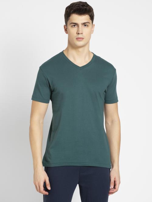 Jockey 2726 Men's Dark Green Solid Cotton Blend V Neck T-shirt