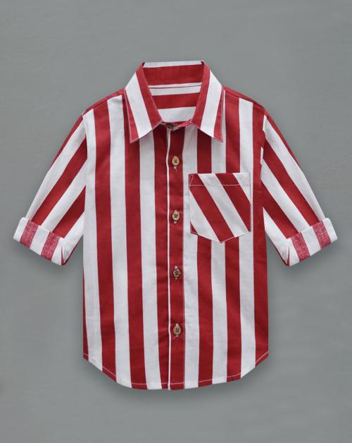 A.T.U.N. (All Things Uber Nice) Boys Light Red-White Cotton Stripe Shirt