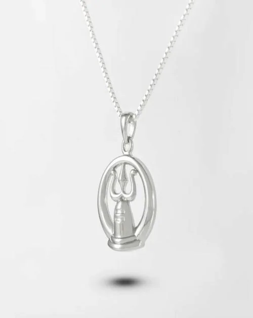OCF RADHAMAHI PURE 925 SILVER SHIVA TRISHUL PENDANT FOR HER RHODIUM SILVER PANDANT SET