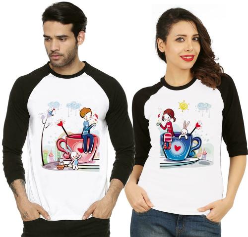 Tween Trends Printed Couple Round Neck Black, White T-Shirt - XXL