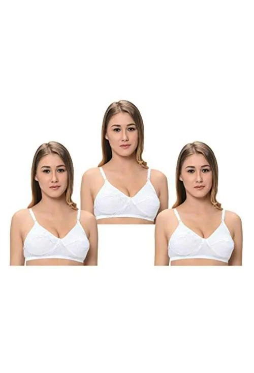 FEMULA White Embroidered Cotton Minimiser Bra - 28C (Pack of 3)
