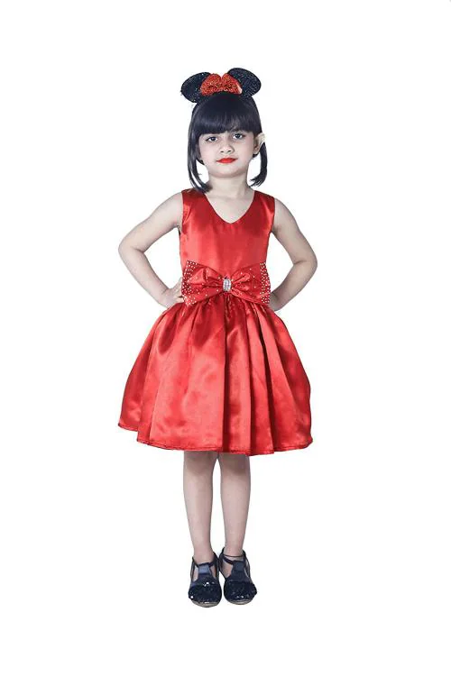 Wish Littlle Girls Orange Satin Solid Mini Frock Dress - 2-3 Year