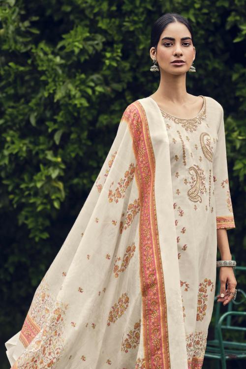 THE JAZZBAAT Unstitched Printed Embroidery Work Pure Cotton Salwar Suits Dress Material with Cotton Dupatta Unstitched Dress Material For Women (Cream)
