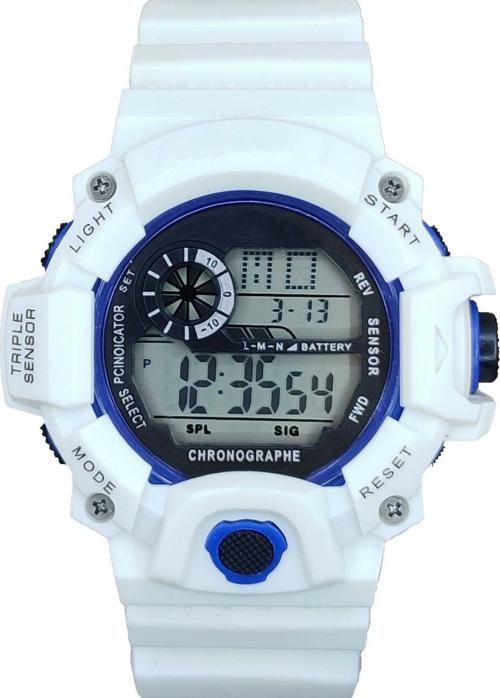 Trex Watch PU Strap Collage Look Water and Shock Resistance Alarm Sports Digital Watch White Blue Dail White PU Blet Strap for Boys and Men