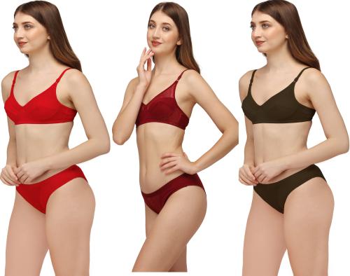 Classic Selection Women's Lingerie Set Babydoll Swimwear Hot Nighty Wedding Night Bra Panty Set Combo 3 Sets VintageSet(CB_2-3)Red-Mrn-Blk-36