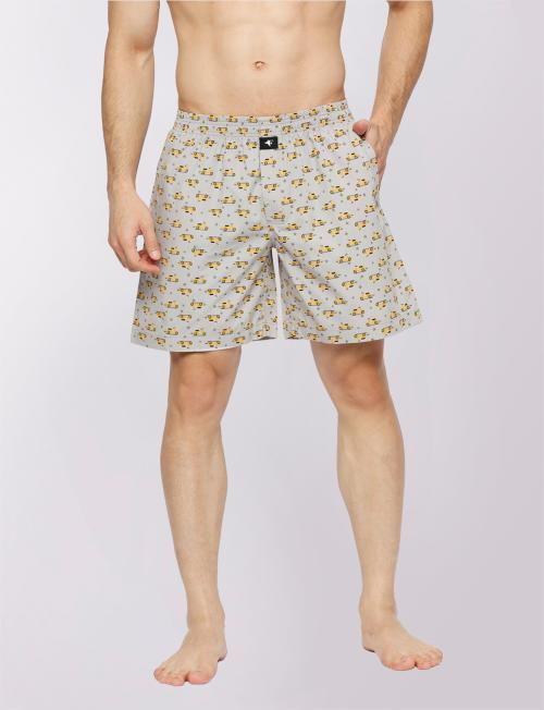 FRENCHIE Men Printed Cotton Boxer Shorts - Scooter Light Grey