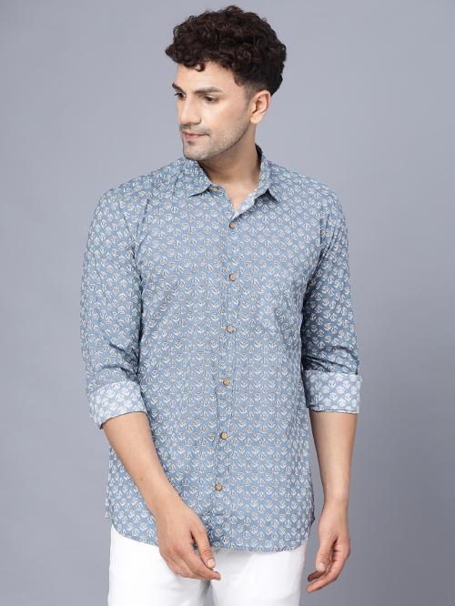 THE EG STORE PRESENT LIGHT BLUE PRINTED COTTON SHIRT FOR MEN'S