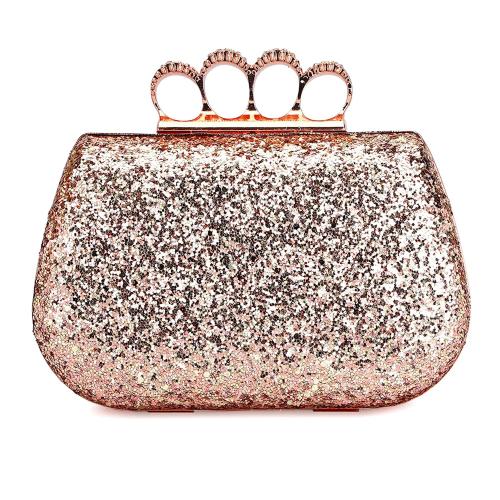 Tooba Handicraft Rose Gold Leatherite Women Designer Clutch Bag With Chain Strap