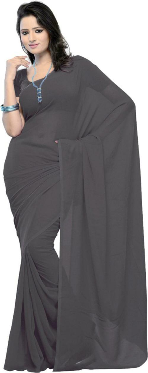RK Fashions Solid/Plain Daily Wear Georgette Saree (Grey)