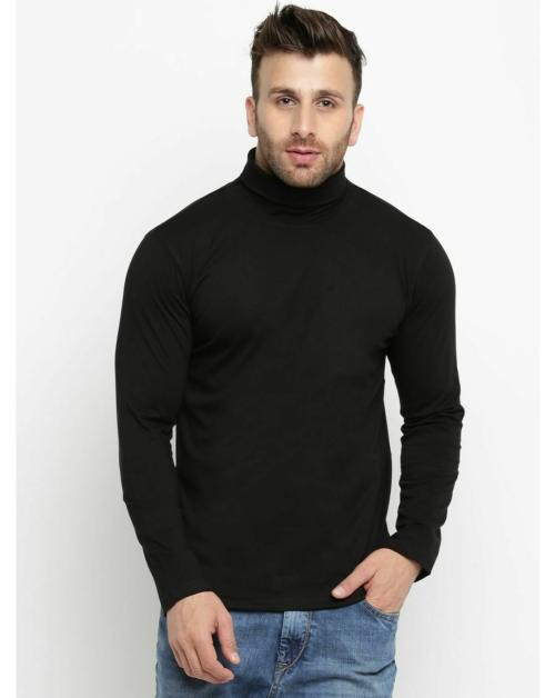 Gritstones Solid Men High Neck Black T-Shirt