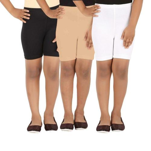 Lula Girls White, Tan and Black Solid Cotton Spandex pack of 3 Shorts (11-12 Years)