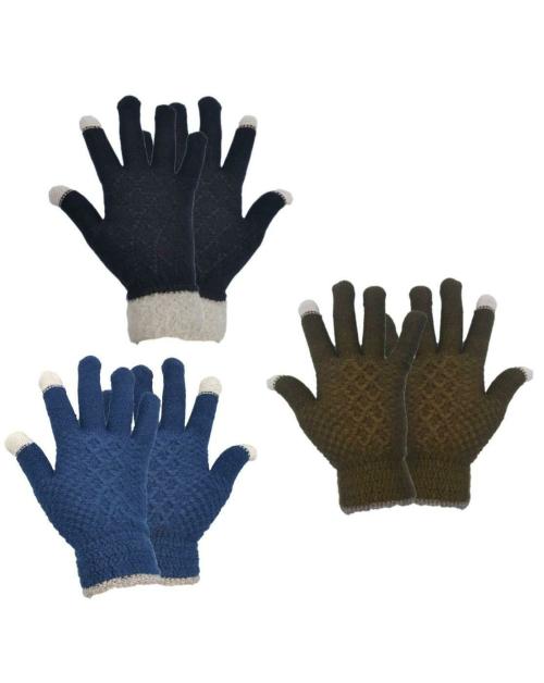 B & B BUTTONS & BOWS Touch Gloves/Woolen Unisex Touchscreen Hand Gloves for Winter/Touchscreen Compatible/Warm & Soft - Assorted - Combo (Pack of 03, Assorted-B)