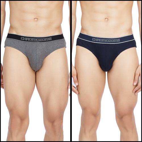 Chromozome Men Multi 9 Solid 100% Cotton Pack of 2 Briefs