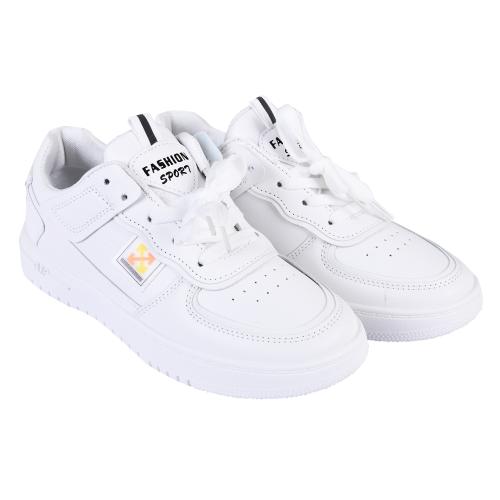 CASSIEY Textured Lace-Up Round Toe Lightweight Walking Sneaker Shoes for Women White- 3 UK