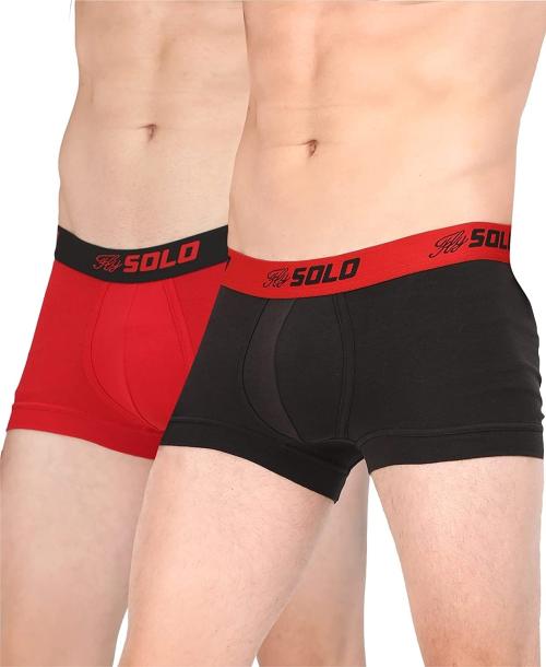 SOLO Black and Red Solid Cotton Lycra Jersey and Spandex Boxer Short Trunk - S (pack of 2)