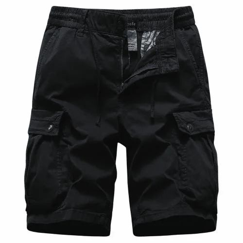 L'MONTE Imported Men's Cotton Cargo Shorts - Lightweight Outdoor Casual Wear with Elastic Waist Drawstring and Multi Pockets(32, Black)