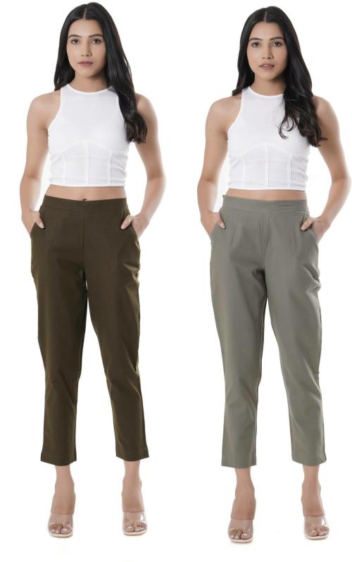 Comzy Women Solid Cotton Casual Trouser - Pack Of 2