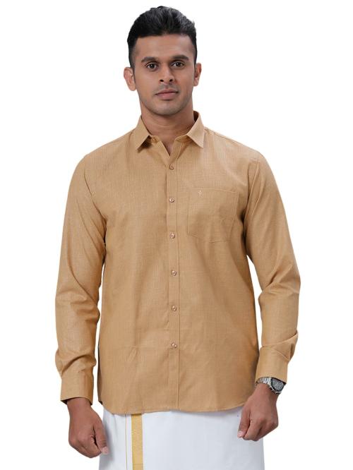 RAMRAJ Men 100% Cotton Full Sleeve Mustard shirt- Prestigious Fit & Liberty Cut (38; Mustard)
