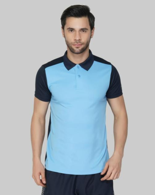 VECTOR X Men Blue Solid Polyester Polo Neck T-shirt
