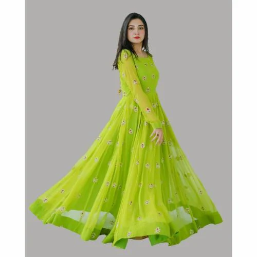 Buy Parrot Green Embroidery work Dress Material For Women