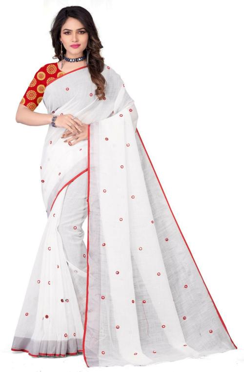 Jay Shree Womens Red Embroidered Silk Blend Saree