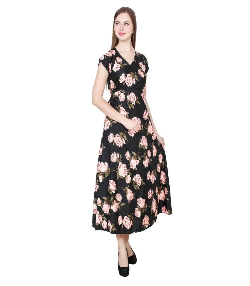 My Swag Women's Black Color Flower Print Maxi Dress