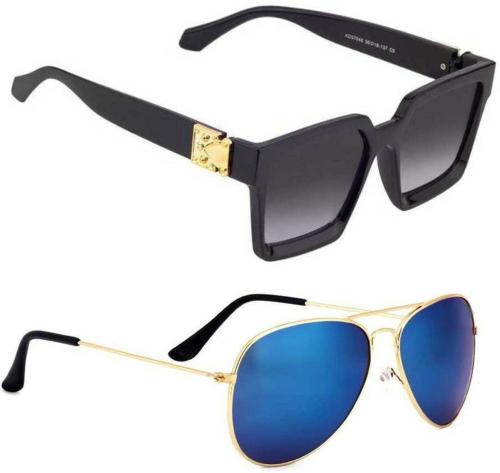 RMKK Retro Square, Aviator Sunglasses (For Men & Women, Blue, Black)