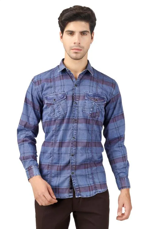 TDI Full Sleeves Formal Slim Fit Dark Blue Shirt with Regular Collar Shirt | 100% Cotton Fabric