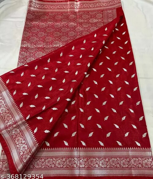 FOOTPAID Banarasi Soft Silk Silver Zari Saree