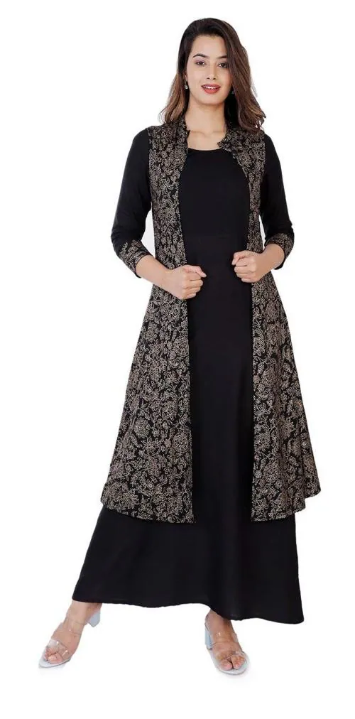 Brask India Anarkali Kurti with Jacket for Women and Girls Printed Rayon