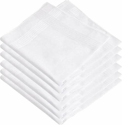 DIKHAWA Pack of 6 Men's 100% Cotton Handkerchiefs/Hankies/Rumal, White, Large Size