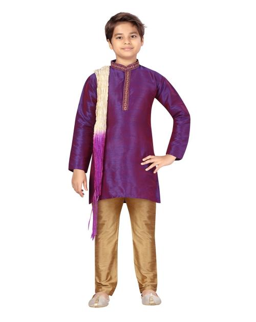 Aarika Boys Purple-Gold Color Silk Sherwani