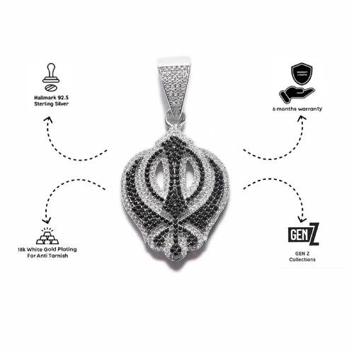Versavia Stylish 1.925 Sterling Khalsa Silver Pendant | Anti Tarnish 2.18k White Gold Plating Pendant | Perfetc Gift For Man 28 mm x 23 mm
