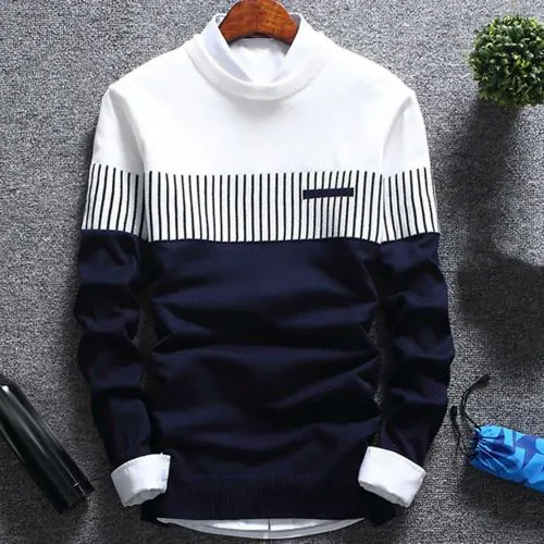 TRY THIS MEN BLUE STRIPED COTTON T-SHIRT