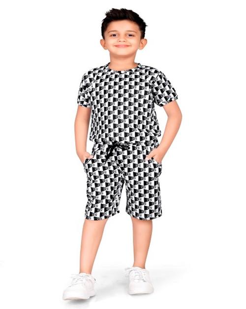 JILYON FASHION Boy's Cotton Looper T-shirt And Short Printed Cord Set For Regular Comfort Wear (Black) - Size: 14-15Y