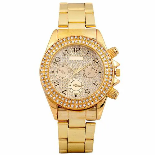 ILOZ New Luxury Golden Round Dail designer Diamond studded stainless steel belt Royal Look Premium quality Party Wear watch for Men and wrist Analog Watch - For Boys & Men Analog Watch - For Men