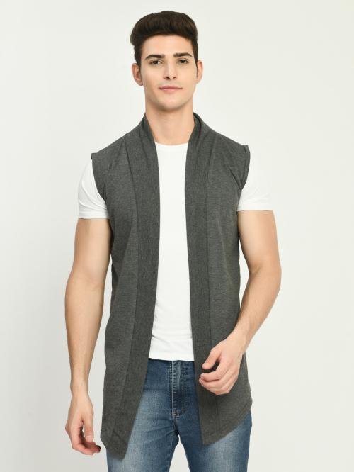 Rayware Indra Fashion Men Dark Grey Solid Cotton Blend Shrug