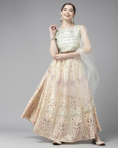 Aarika Womens Cream Color Printed Lehenga Choli