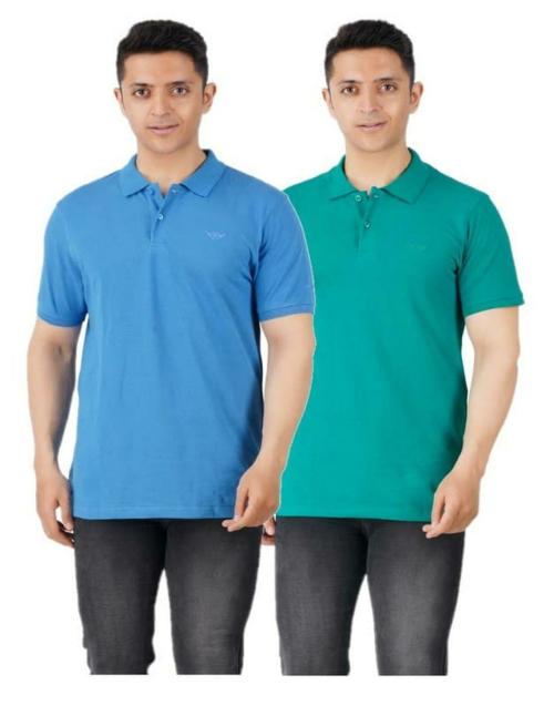 Pelian Men Blue And Green Solid Cotton (Pack Of 2) T-Shirt, Double Extra Large
