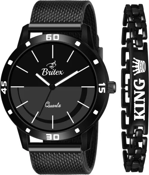 BRITEX Analog Black, Grey Dial Black Strap Watch For Boys (BT7118+KING)