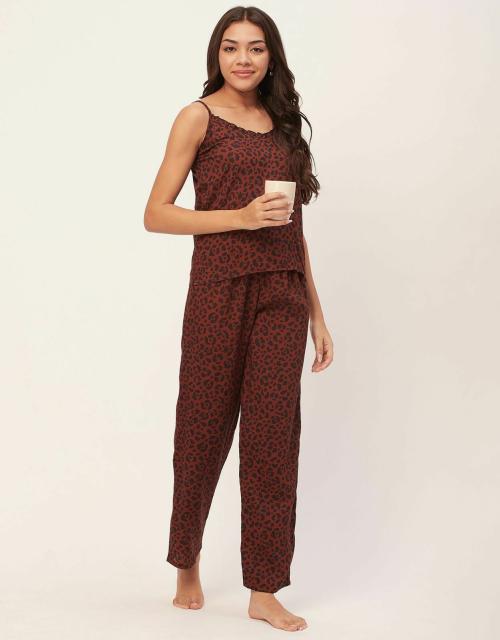 Moomaya Sleepwear, Spaghetti Strap Top Pajama Set, Chic Cami Pant Pjs Night Suit For Women'S