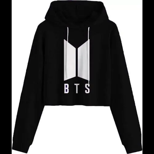 ADAM WHITE Women's Cotton Blend BTS Crop Hoodie- A Perfect Blend of Comfort & Fashion- Black- XS