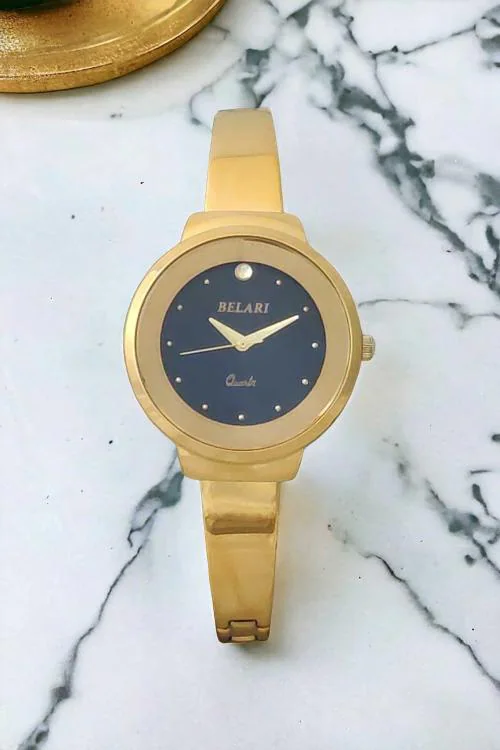 BELARI Ladies Watch golden Dial metal Case And metal Chain , Latest Design Analog Display Ladies blue Watch