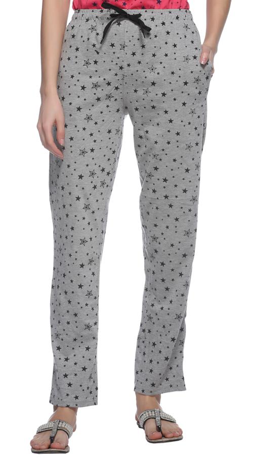 Shaun Womens Grey Printed Cotton Blended Track Pants (S)