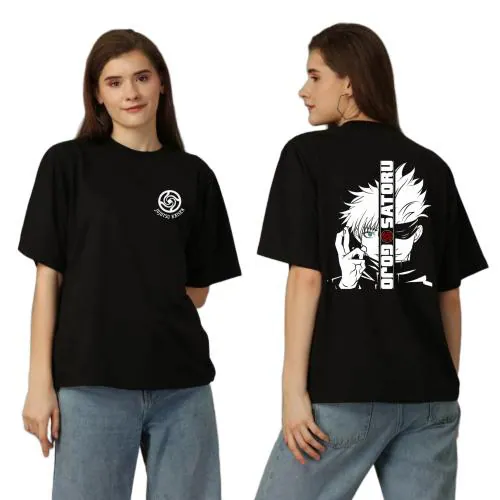 Anime t Shirt for Men and Women Oversized Jujutsu Kaisen T-Shirts Round Neck gojo satoru Tshirt Black Half Sleeves Pure Cotton