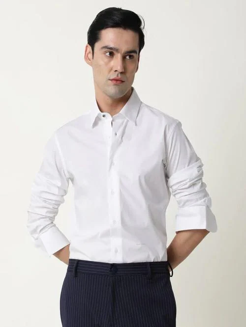 MISCHIEF MONKEY Men's Solid Collar Casual White Color 100% COTTON Plain Shirt For men