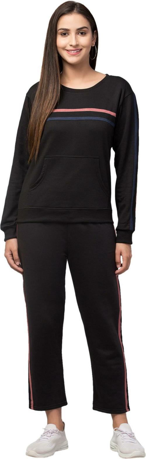 Neelja Women Black Fleece Solid Tracksuit (L) l women tracksuit l tracksuits for women & girls l casual tracksuites l running tracksuit l tracksuits for winter l