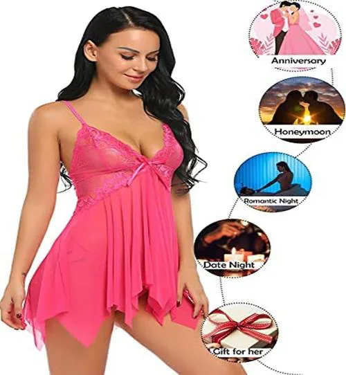 Drift Outfit Babydoll Lingerie Set for Woman Thongs Above Knee Baby Doll Night Dress | Semi Transparent Free Size SN0024