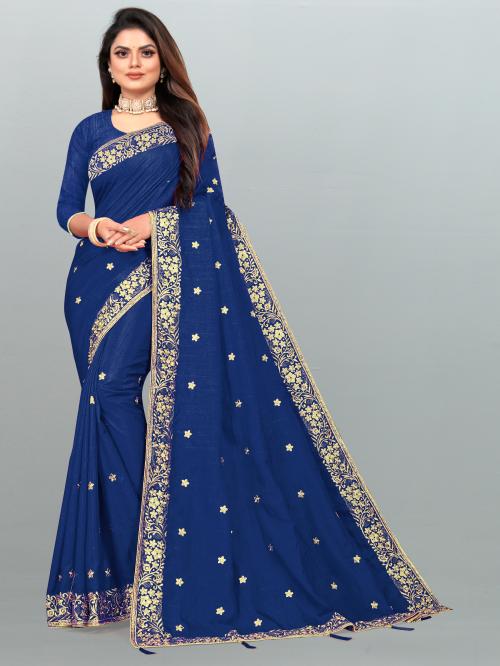 VBHP FASHION HEAVY EMBROIDERY WORK & STONE WORK SAREE - BLUE