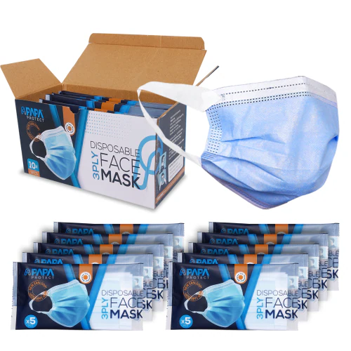 Papa Protect 3-Ply Surgical Face Mask With Soft Ear Loops, PACK of 50